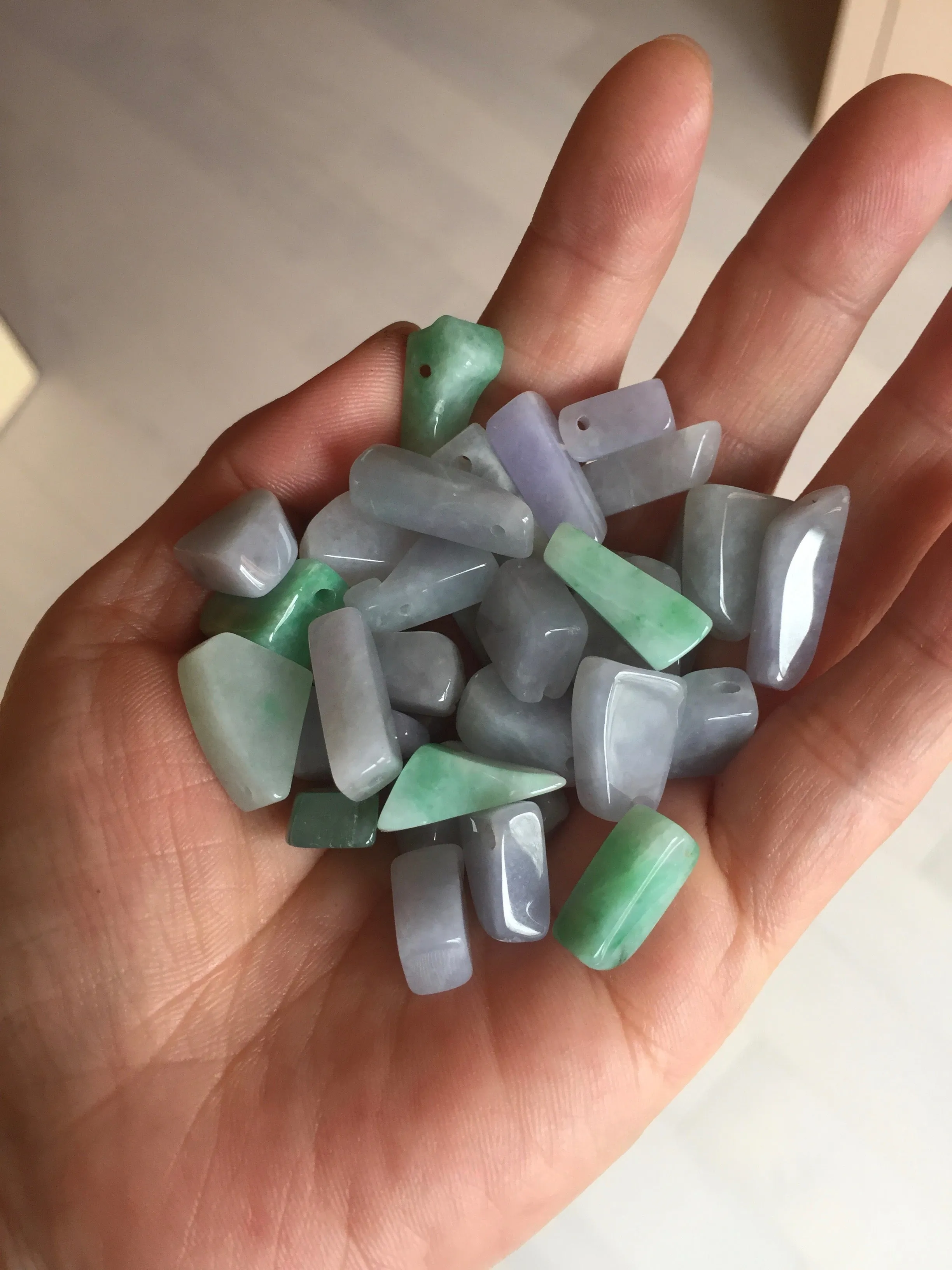 100% natural type A icy watery sunny green/purple small Jadeite Jade baroque pendant group AX149