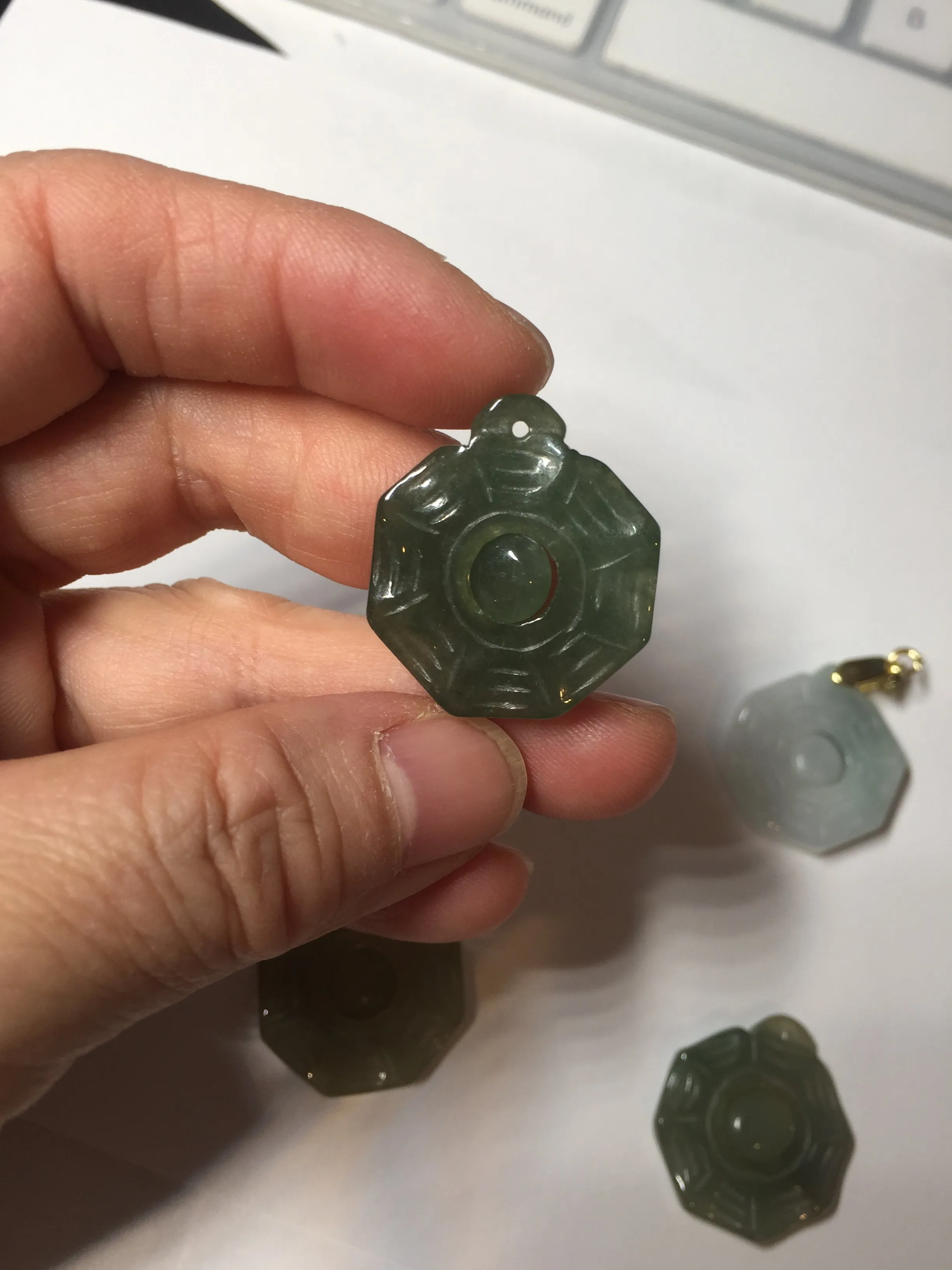 100% natural type A light green dark green jadeite jade 3D the eight trigrams(Bagua,八卦) pendant group AX151