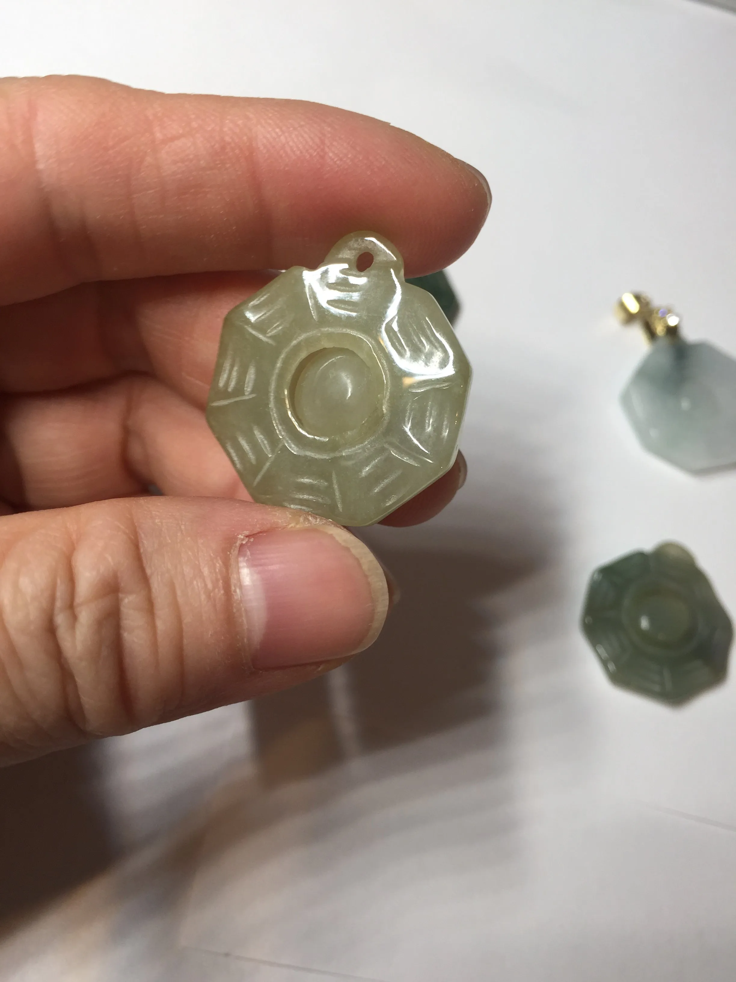 100% natural type A light green dark green jadeite jade 3D the eight trigrams(Bagua,八卦) pendant group AX151