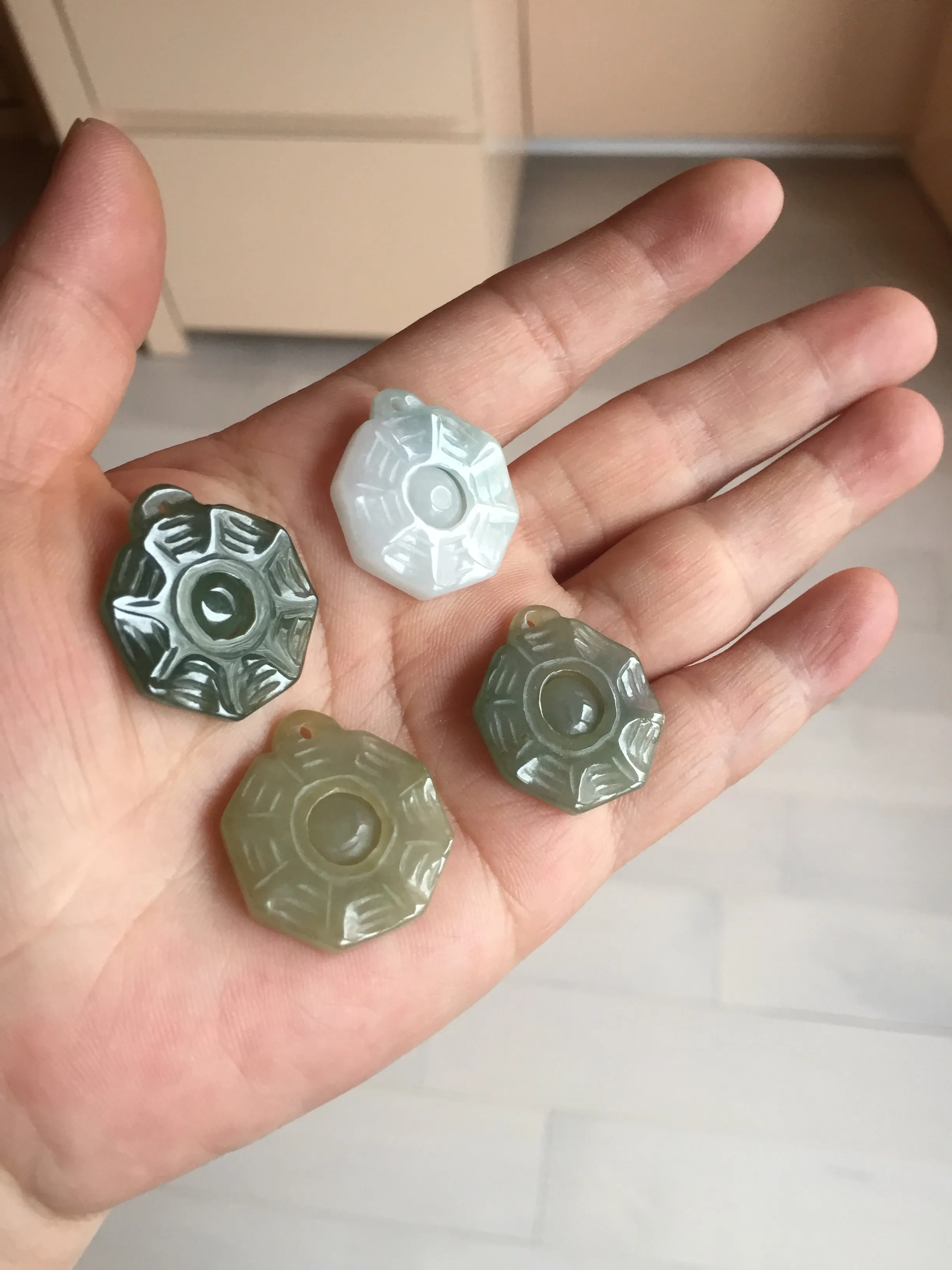 100% natural type A light green dark green jadeite jade 3D the eight trigrams(Bagua,八卦) pendant group AX151