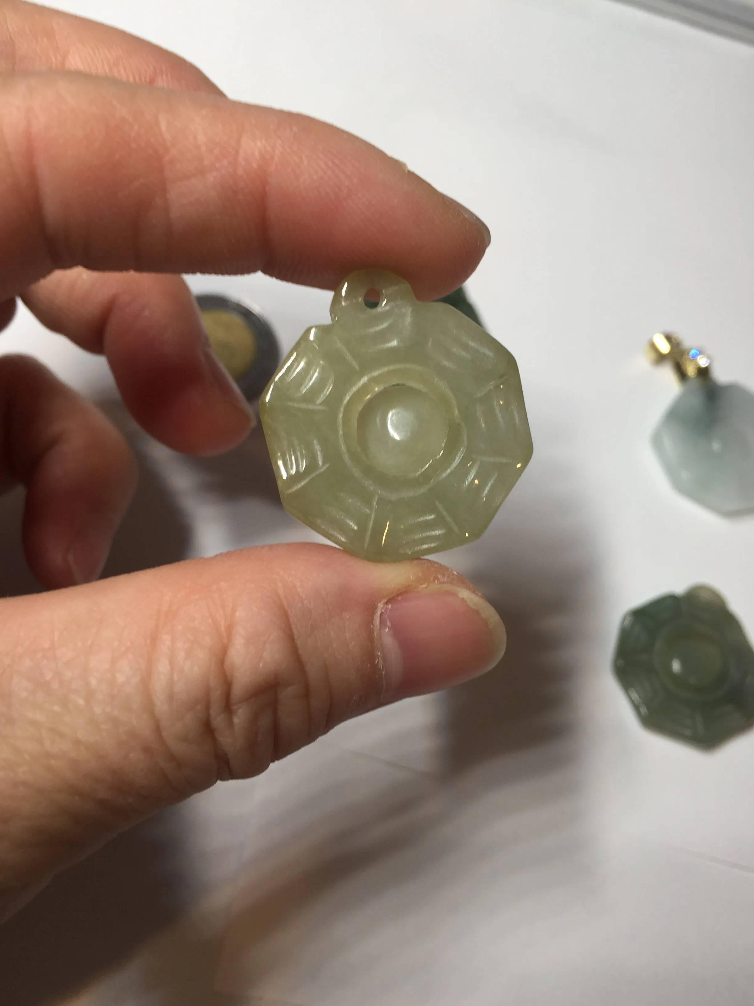 100% natural type A light green dark green jadeite jade 3D the eight trigrams(Bagua,八卦) pendant group AX151