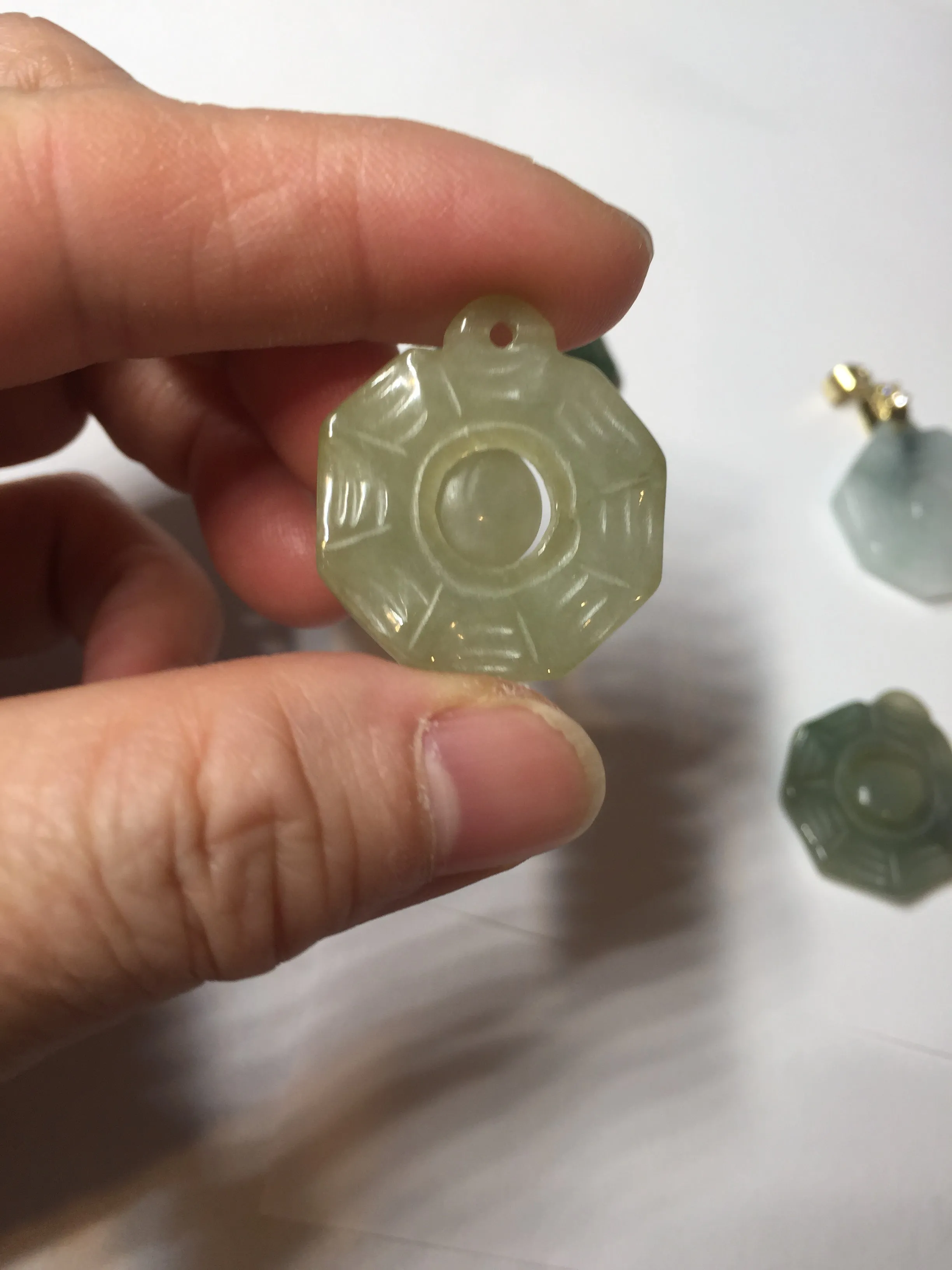 100% natural type A light green dark green jadeite jade 3D the eight trigrams(Bagua,八卦) pendant group AX151