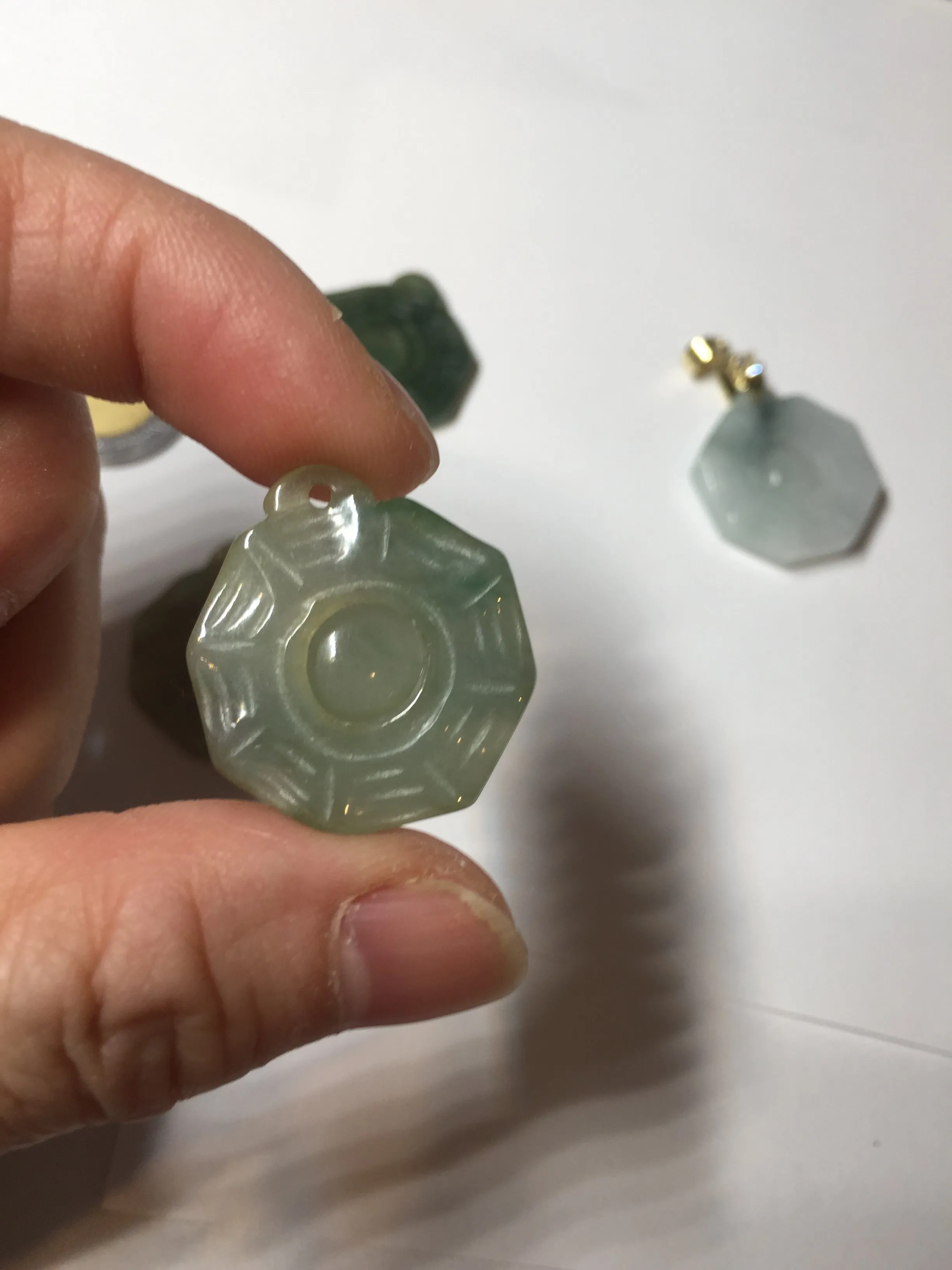 100% natural type A light green dark green jadeite jade 3D the eight trigrams(Bagua,八卦) pendant group AX151