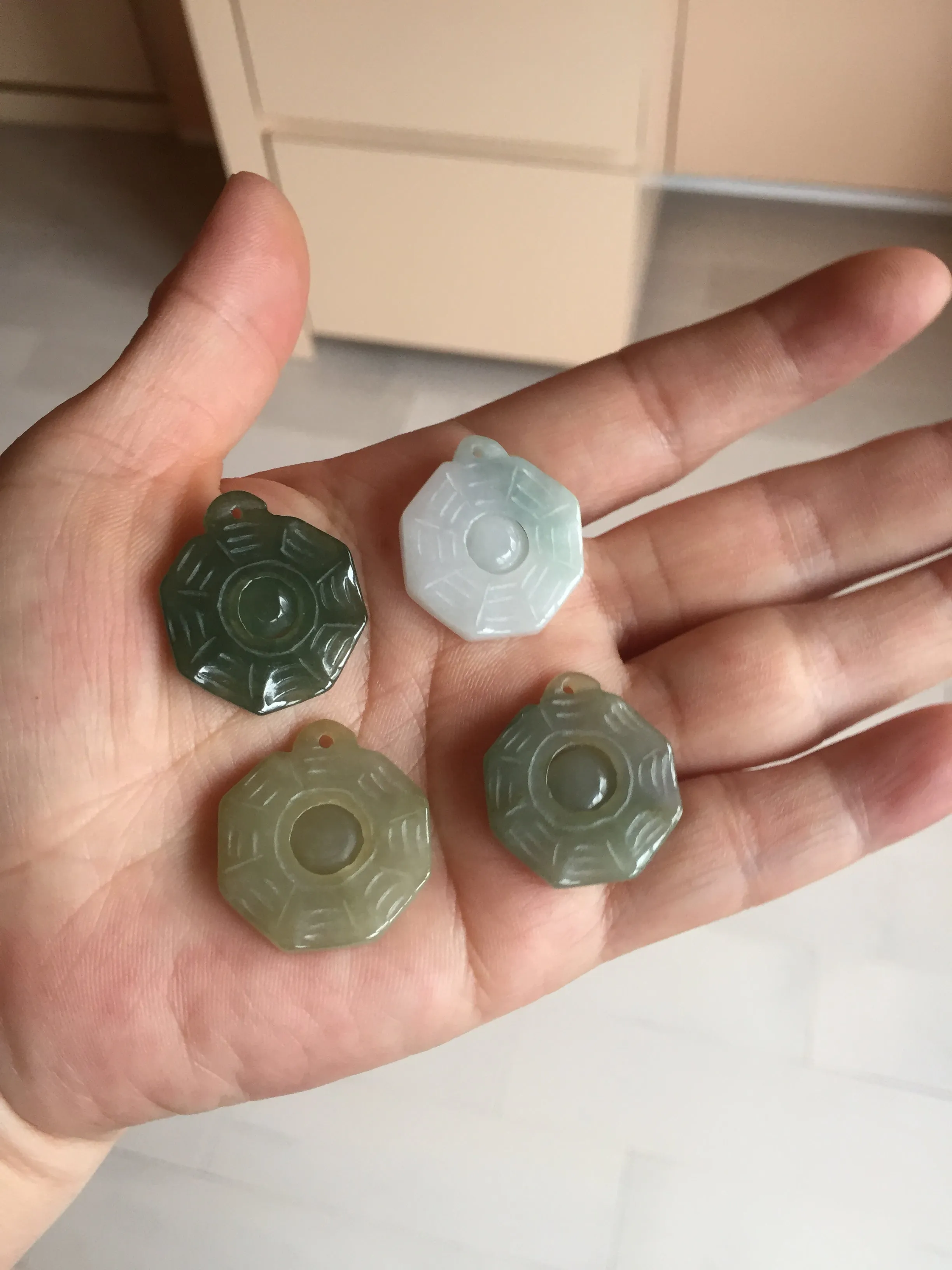 100% natural type A light green dark green jadeite jade 3D the eight trigrams(Bagua,八卦) pendant group AX151