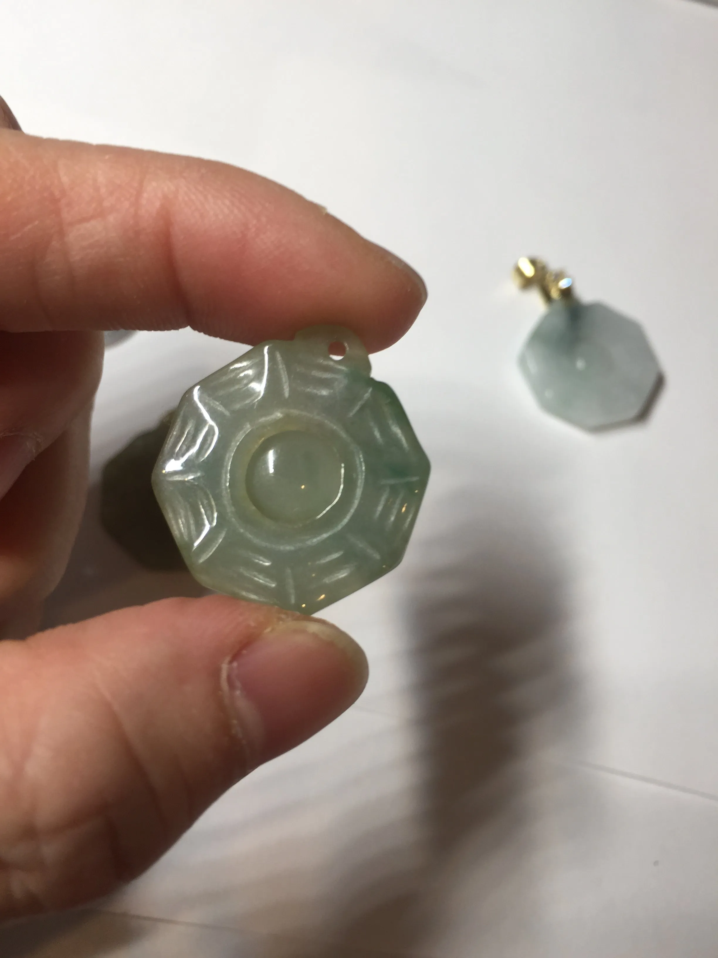 100% natural type A light green dark green jadeite jade 3D the eight trigrams(Bagua,八卦) pendant group AX151