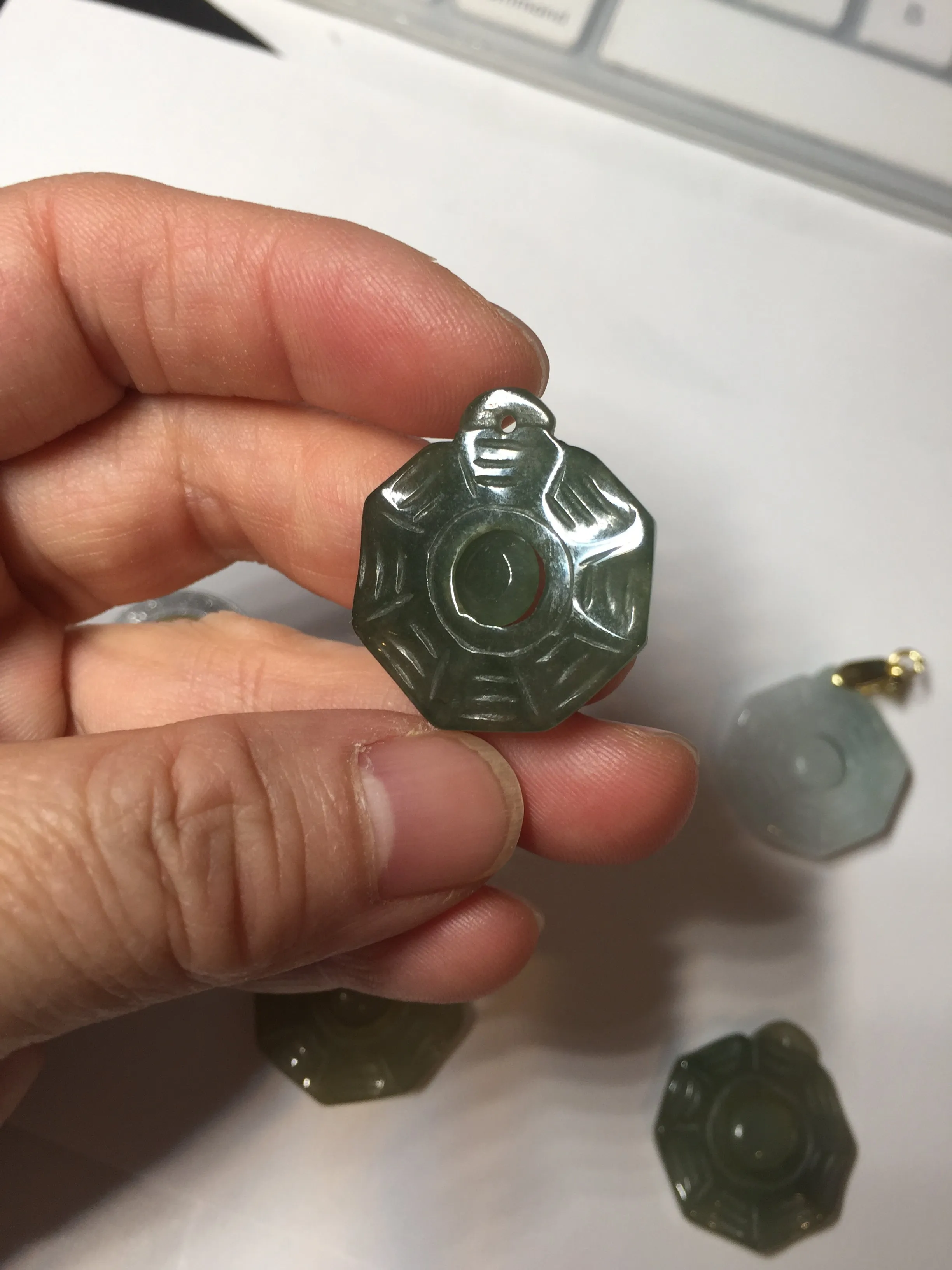 100% natural type A light green dark green jadeite jade 3D the eight trigrams(Bagua,八卦) pendant group AX151