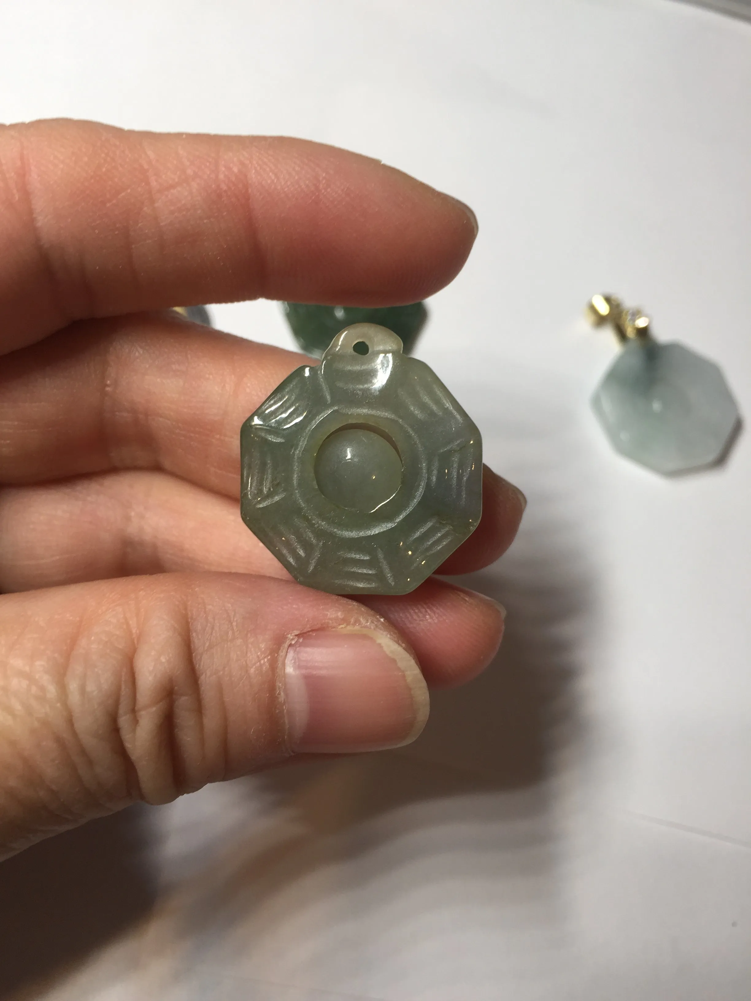 100% natural type A light green dark green jadeite jade 3D the eight trigrams(Bagua,八卦) pendant group AX151