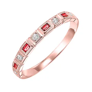 10Kt Rose Gold Diamond 1/10Ctw & Ruby 1/8Ctw Ring