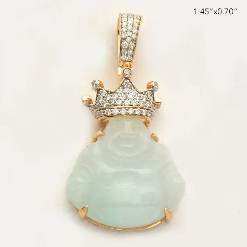 10KY 0.35CTW DIAMOND JADE KING BUDDHA PENDANT