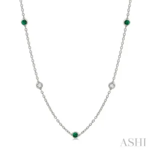 1/2 ctw Round Cut Diamond and 2.85MM Emerald Precious Station Necklace in 14K White Gold