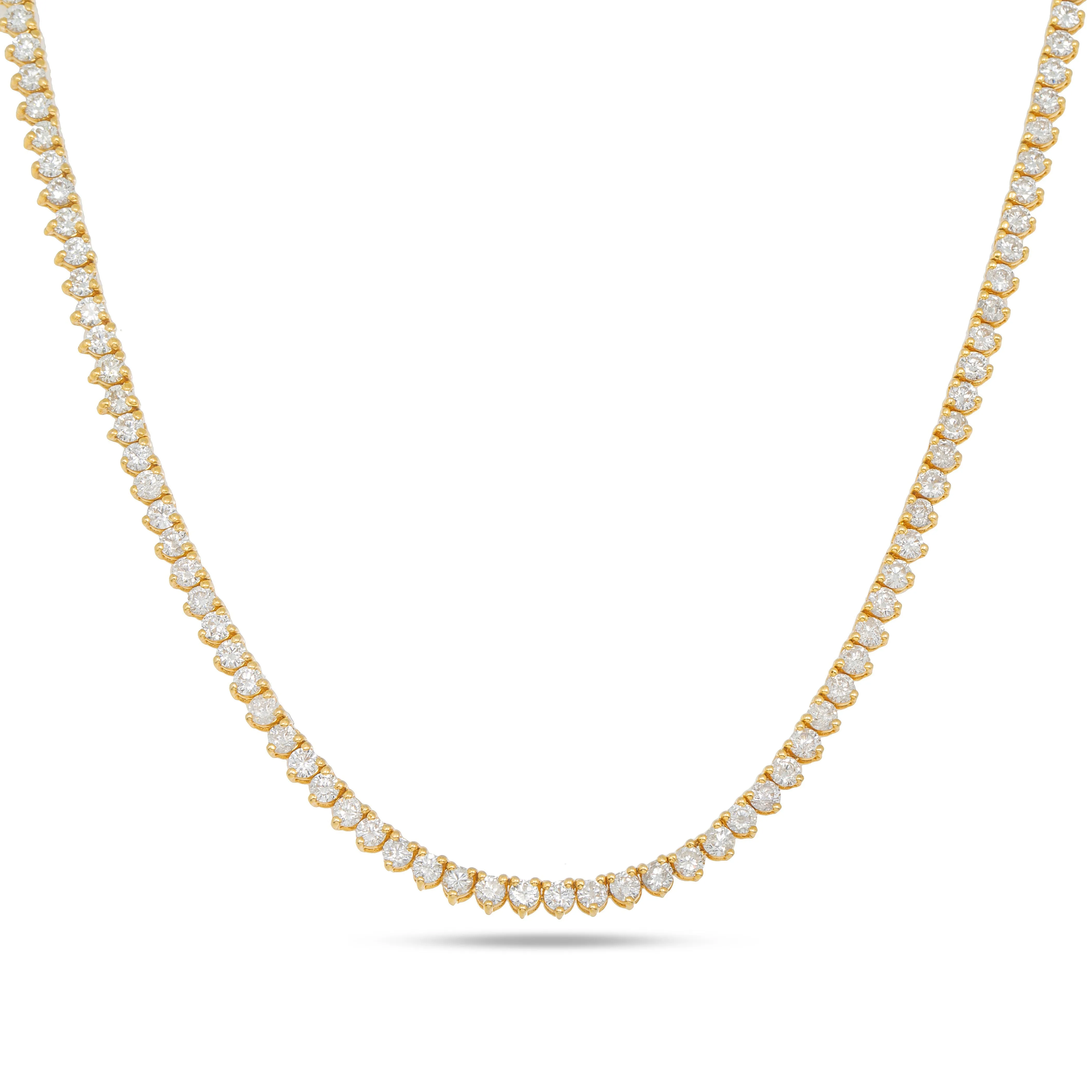 14k 3 Prong Tennis Necklace 14.42ctw