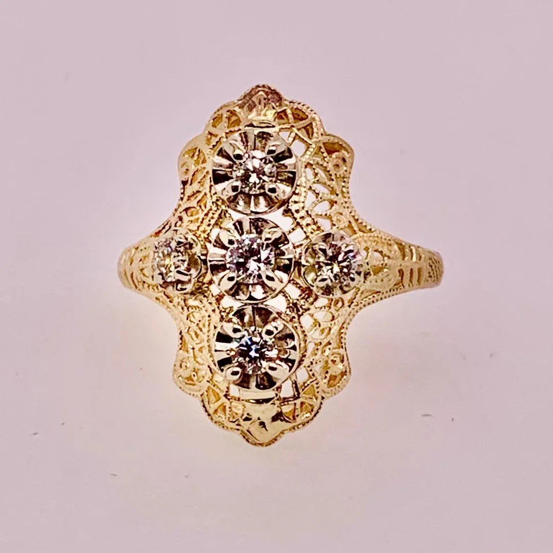 14K Filigree Antique Reproduction Ring