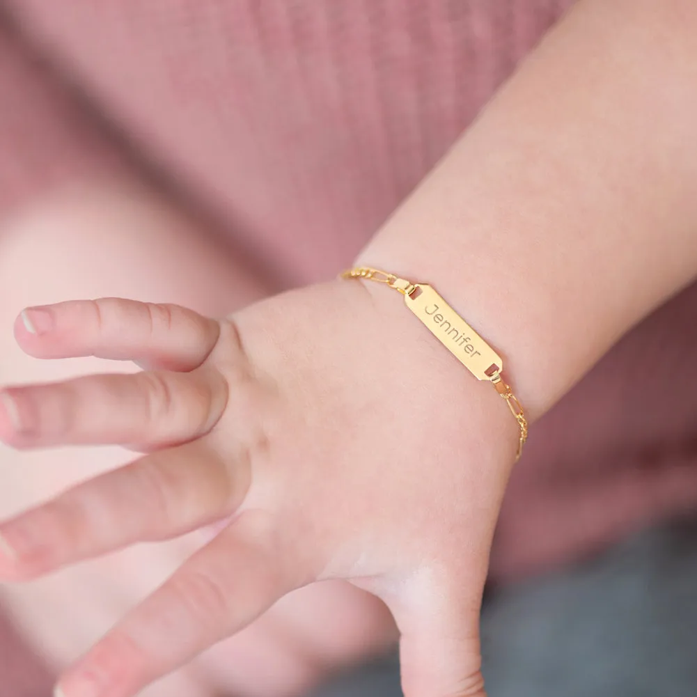 14k Gold 4.5-6.5" Classic Figaro Identification Baby / Toddler / Kids Bracelet Extension Girl or Boy