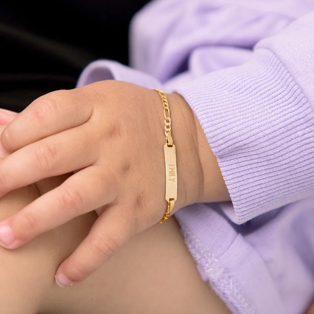 14k Gold 4.5-6.5" Classic Figaro Identification Baby / Toddler / Kids Bracelet Extension Girl or Boy