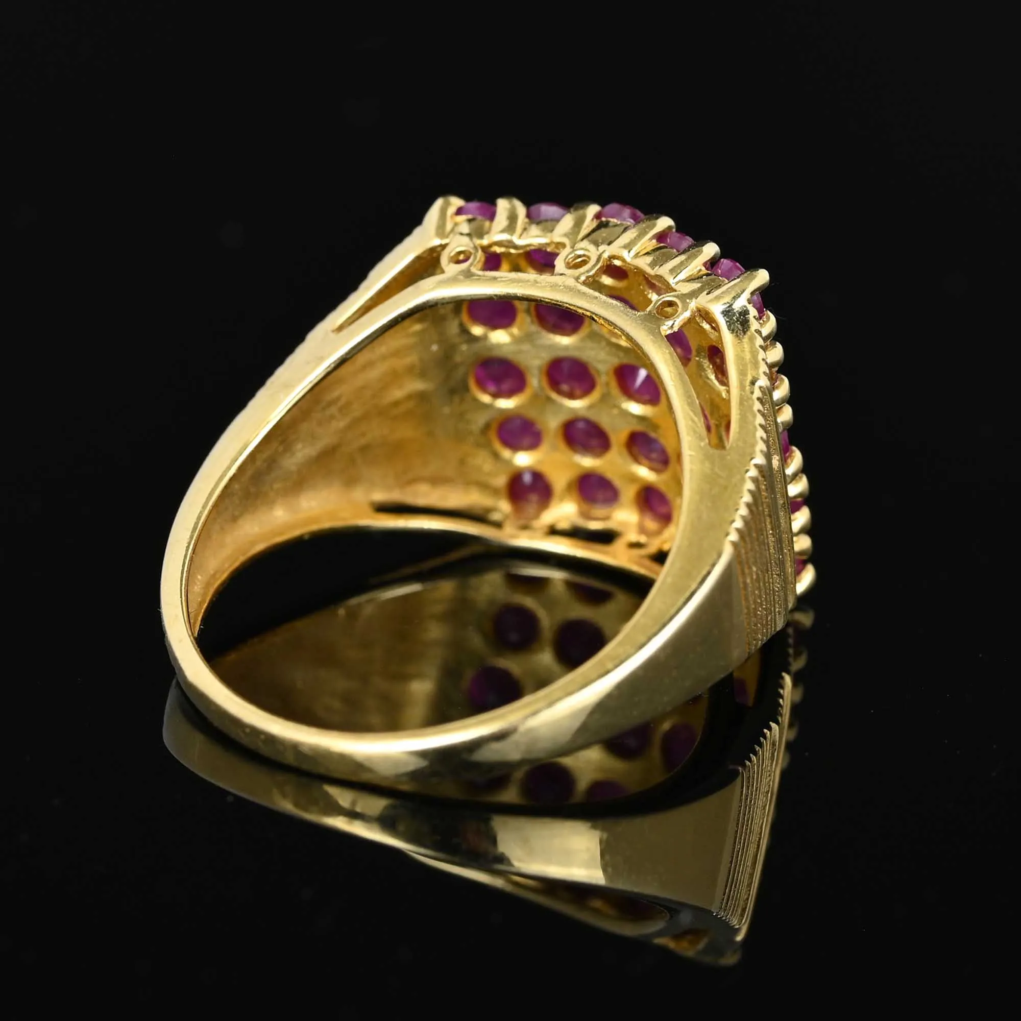 14K Gold Checkerboard Five Row Ruby Cluster Ring