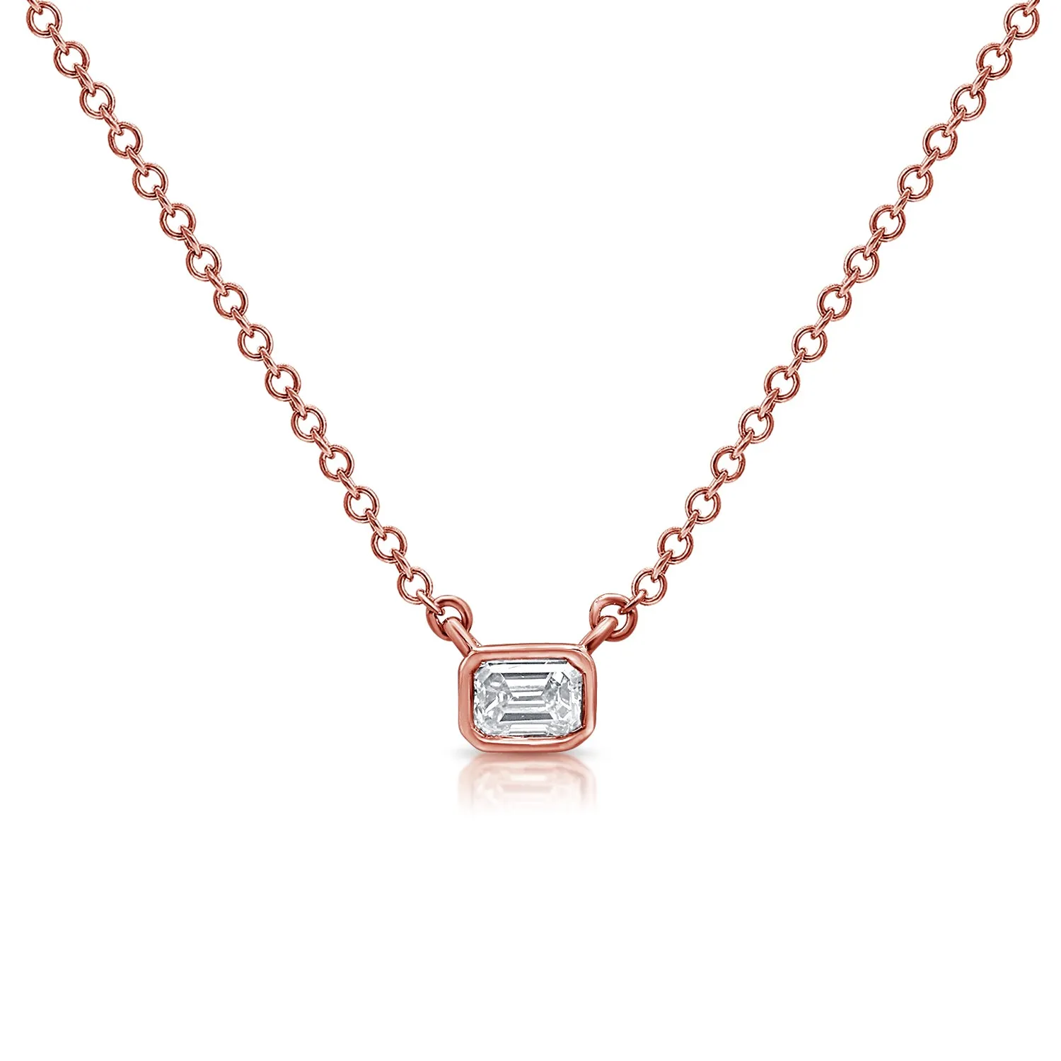 14K Gold Diamond Emerald Cut Bezel Necklace - 0.20ct