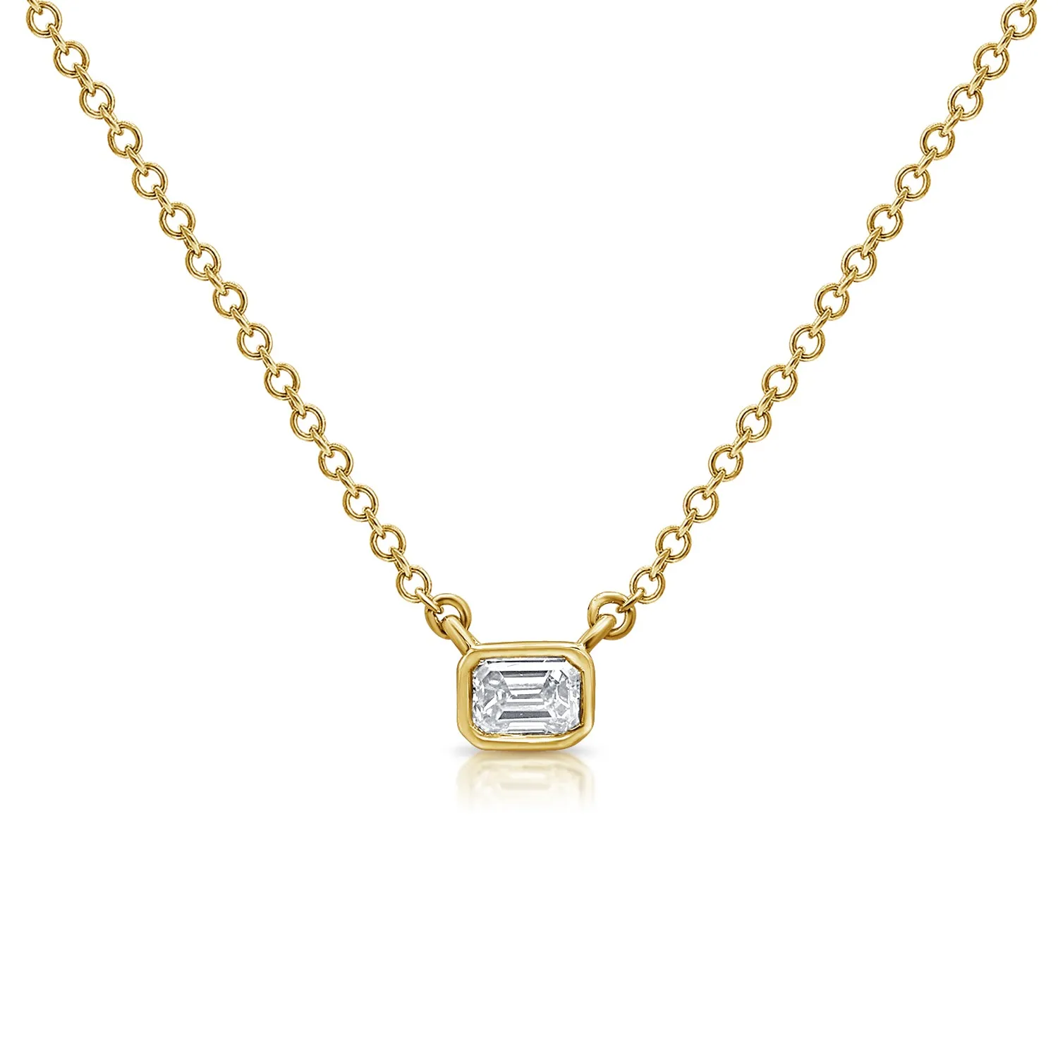 14K Gold Diamond Emerald Cut Bezel Necklace - 0.20ct