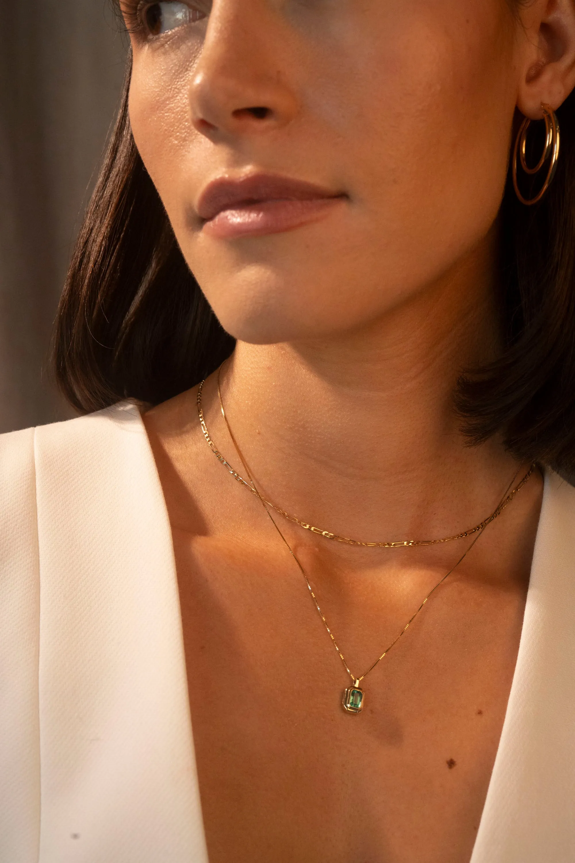 14k Mini Emerald Tiered Bezel Necklace