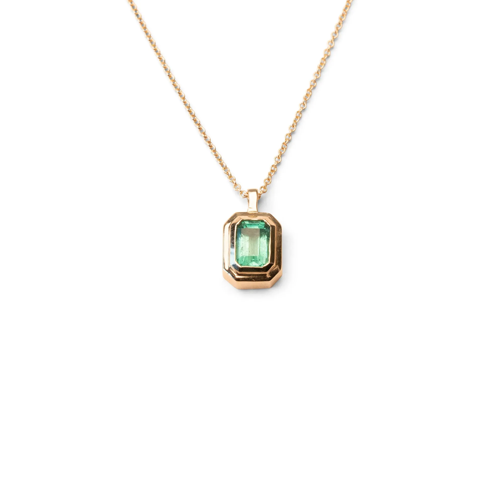 14k Mini Emerald Tiered Bezel Necklace