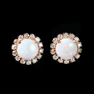 14K Rose Gold 1.50 CTW Opal and Diamond Stud Earrings