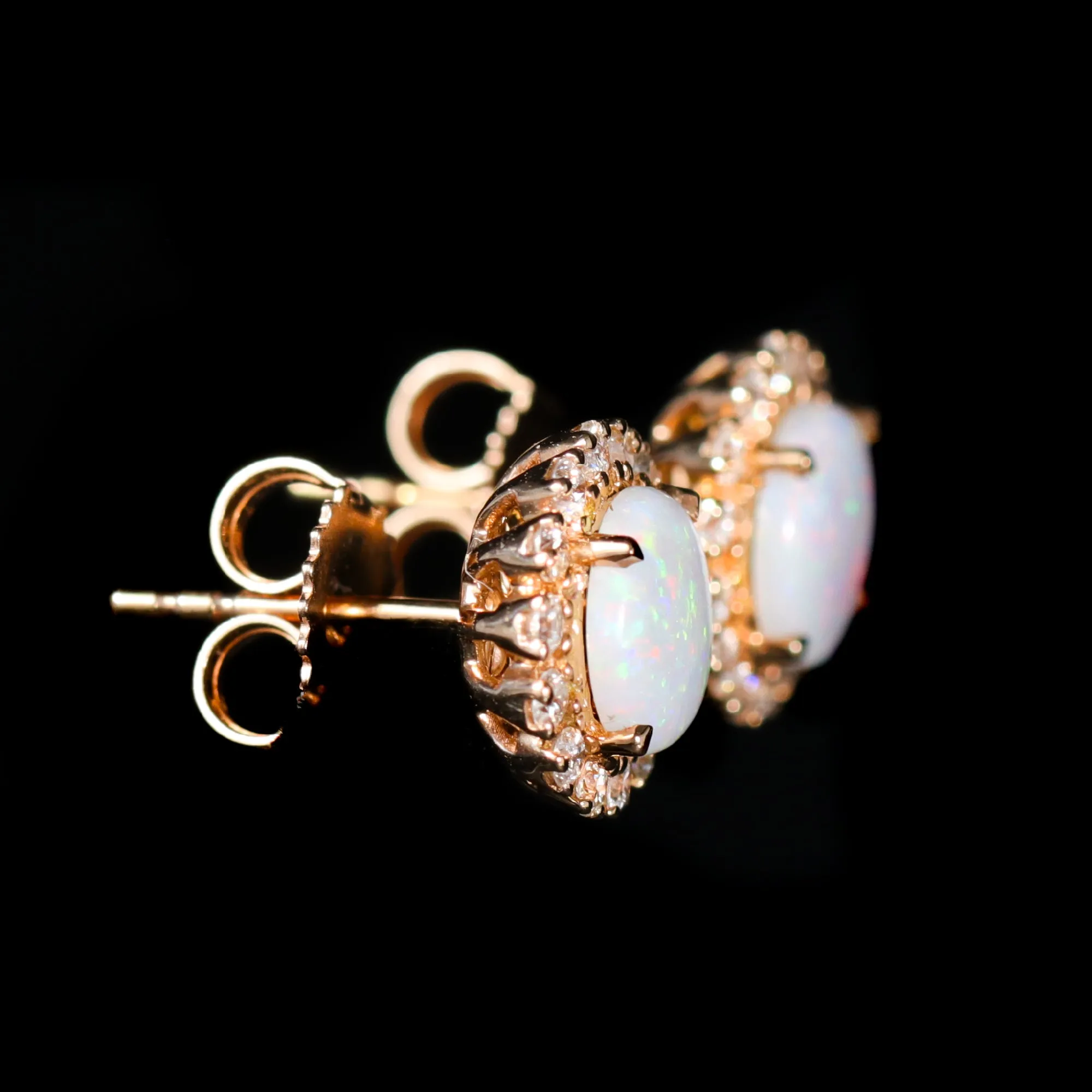 14K Rose Gold 1.50 CTW Opal and Diamond Stud Earrings