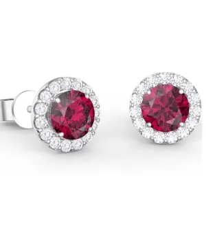 14k White Gold 1.63 Ct Ruby, 0.21 Ct Diamond Halo Earring