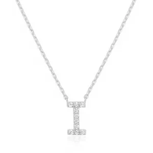 14k White Gold Created Diamond Initial I Letter Pendant Necklace Plated