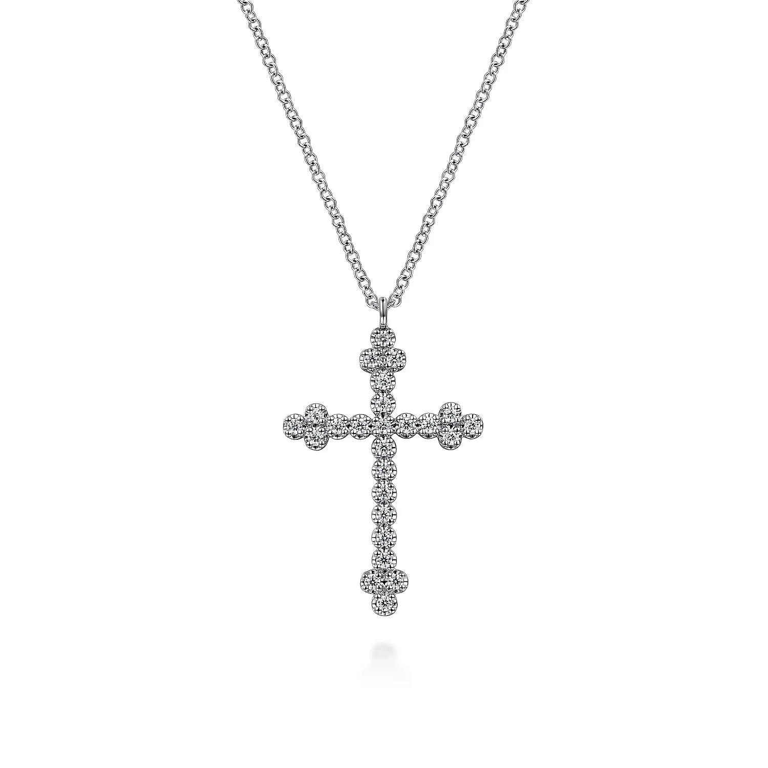 14K White Gold Diamond Cross Necklace