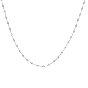 14K White Gold Diamond Cut Bead Station Choker