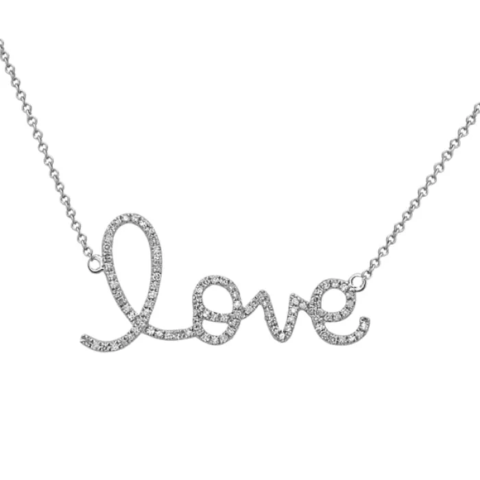 14K White Gold Diamond Love Necklace