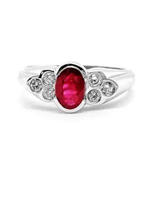 14k White Gold Ruby, 0.23 Ct Diamond Ring