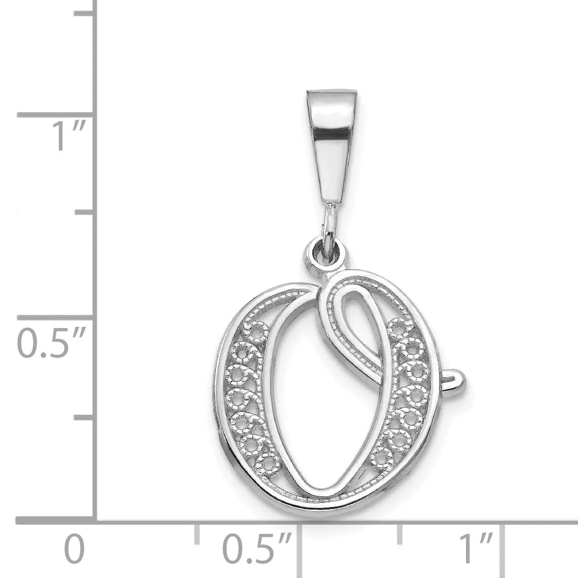 14K White GoldFancy Filigree Script Design Letter O Initial Pendant