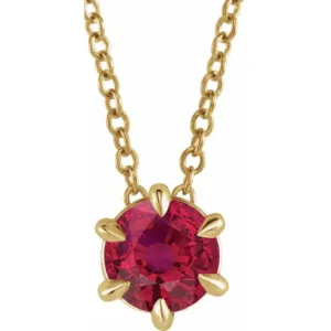 14K Yellow 4 mm Lab-Grown Ruby Solitaire 16-18" Necklace