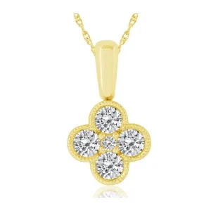 14K Yellow Gold 1/2CTW  Diamond Clover Necklace