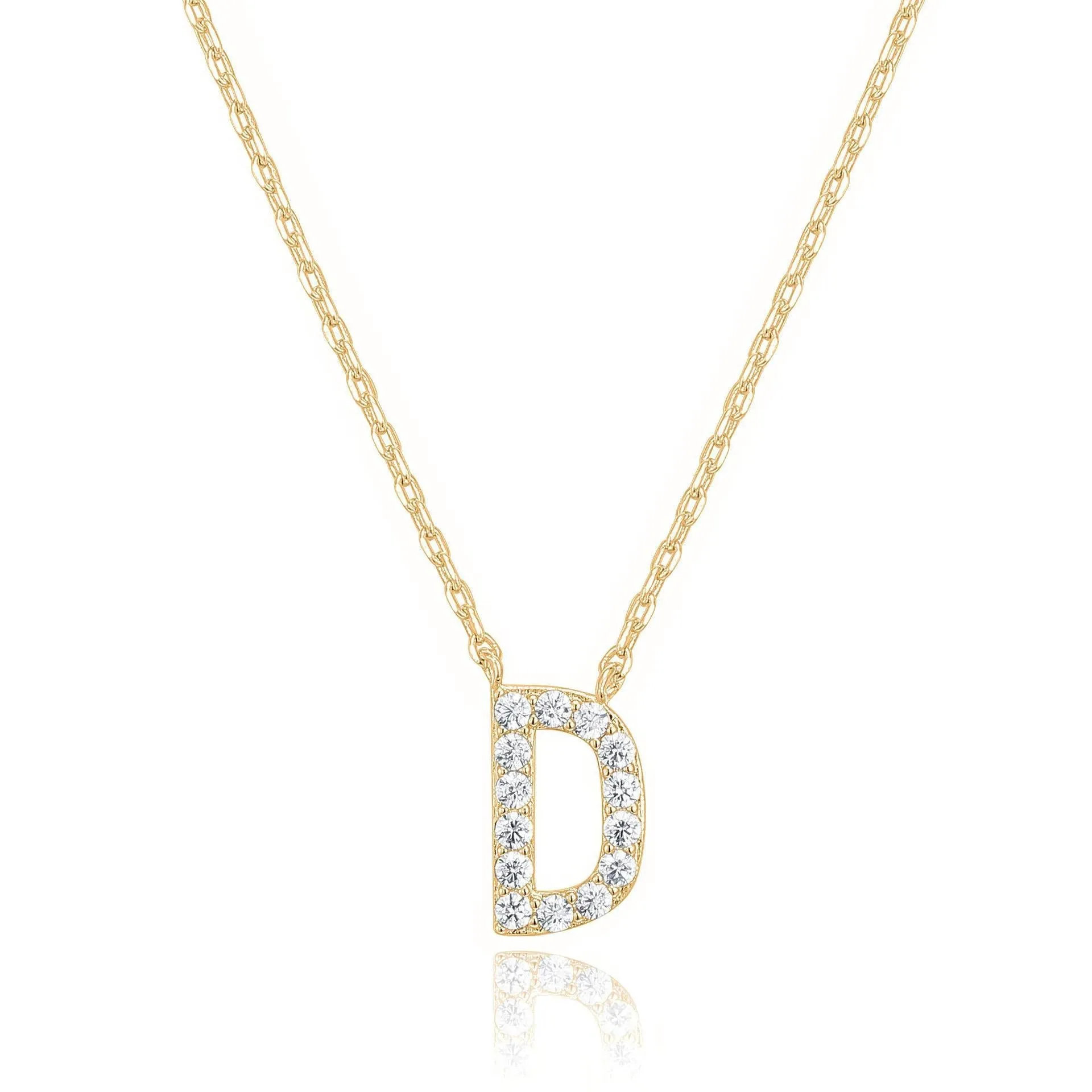 14k Yellow Gold Created Diamond Initial D Letter Pendant Necklace Plated