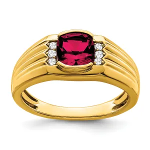 14k Yellow Gold Cushion  Ruby Diamond Mens Ring.