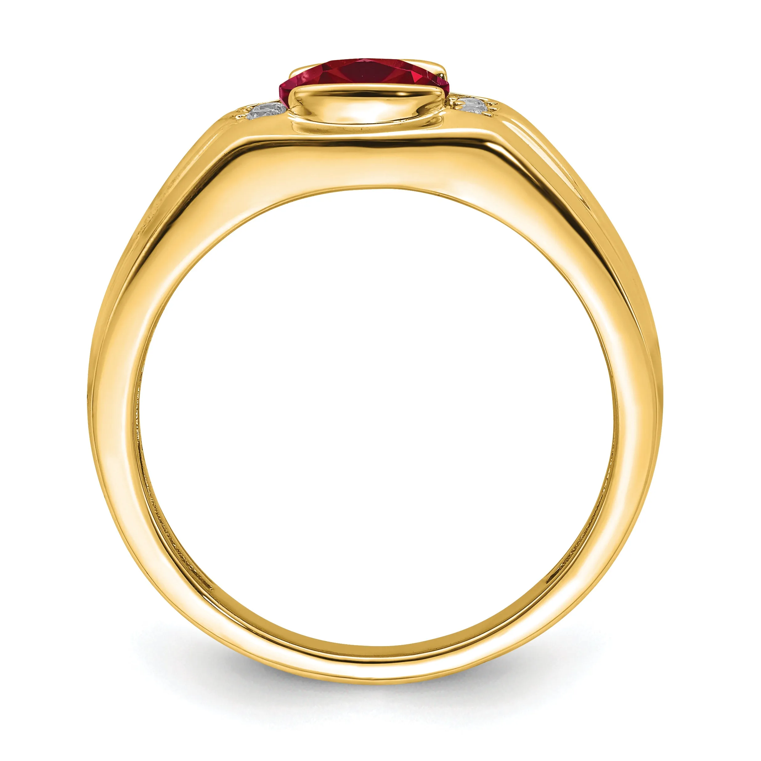 14k Yellow Gold Cushion  Ruby Diamond Mens Ring.