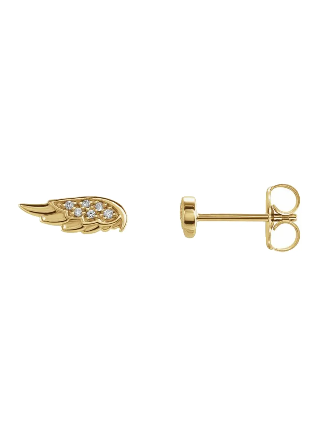 14K Yellow Gold Diamond Angel Wing Stud Earrings