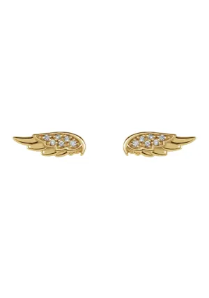 14K Yellow Gold Diamond Angel Wing Stud Earrings