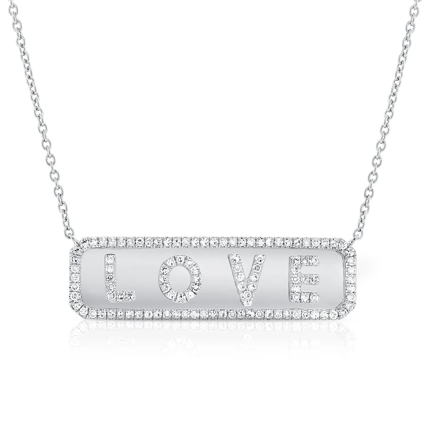 14K Yellow Gold Diamond "Love" Plate Necklace