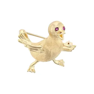 14K Yellow Gold Duck Pin with Ruby Eyes