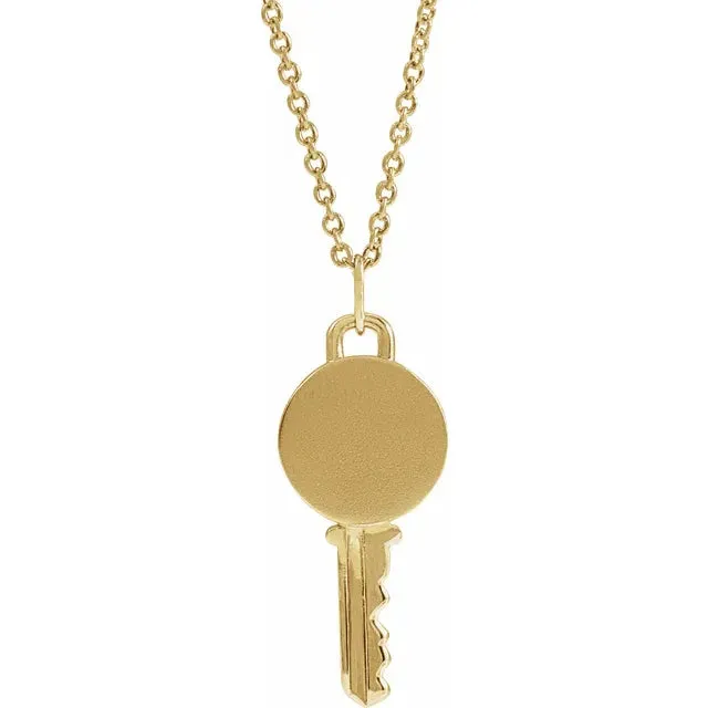 14K Yellow Gold Engravable Key 16-18" Necklace