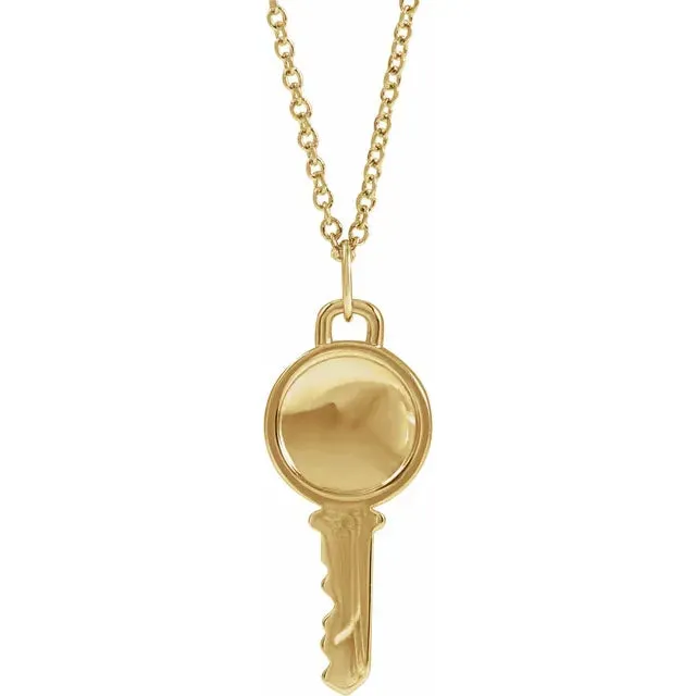 14K Yellow Gold Engravable Key 16-18" Necklace