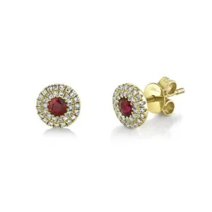 14K YELLOW GOLD RUBY AND DIAMOND STUDS