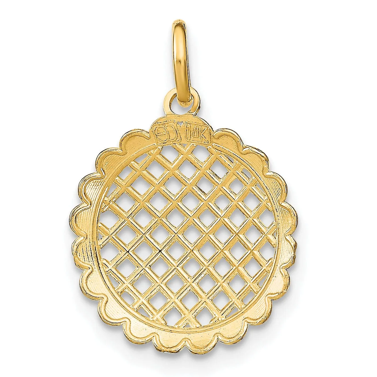 14K Yellow Gold, White Rhodium Polished Finish Filigree Mesh Sunflower Design Pendant