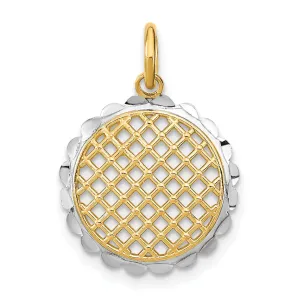 14K Yellow Gold, White Rhodium Polished Finish Filigree Mesh Sunflower Design Pendant