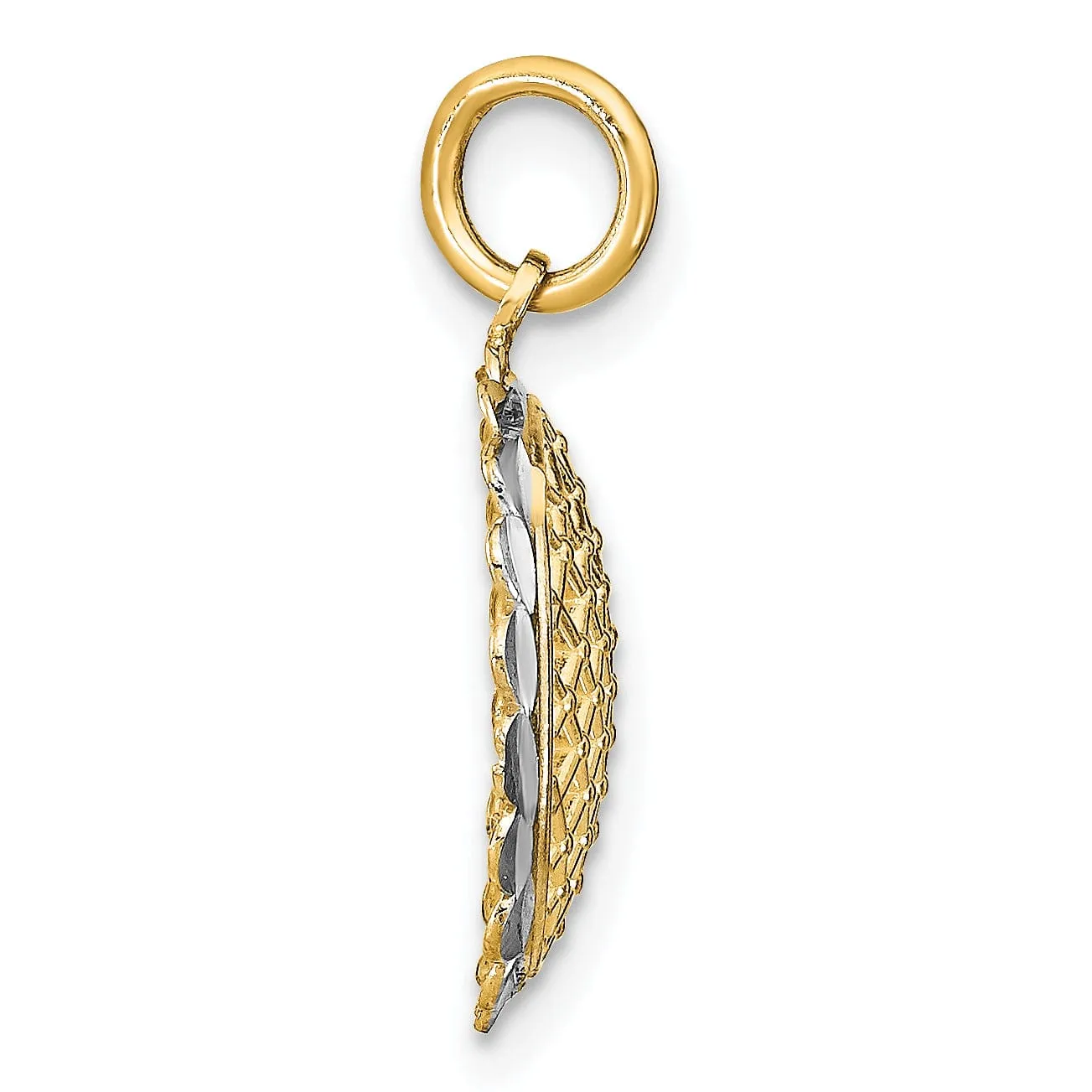 14K Yellow Gold, White Rhodium Polished Finish Filigree Mesh Sunflower Design Pendant