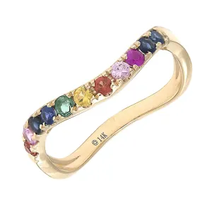 14K Yellow Multi Sapphire Rainbow Curved Band