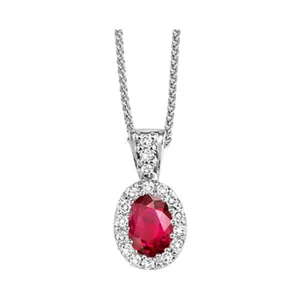 14KT WHITE GOLD DIAMOND (1/10CTW) & RUBY (1/2 CTW) PENDANT