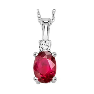 14KT WHITE GOLD DIAMOND (1/20CTW) & RUBY (5/8 CTW) PENDANT